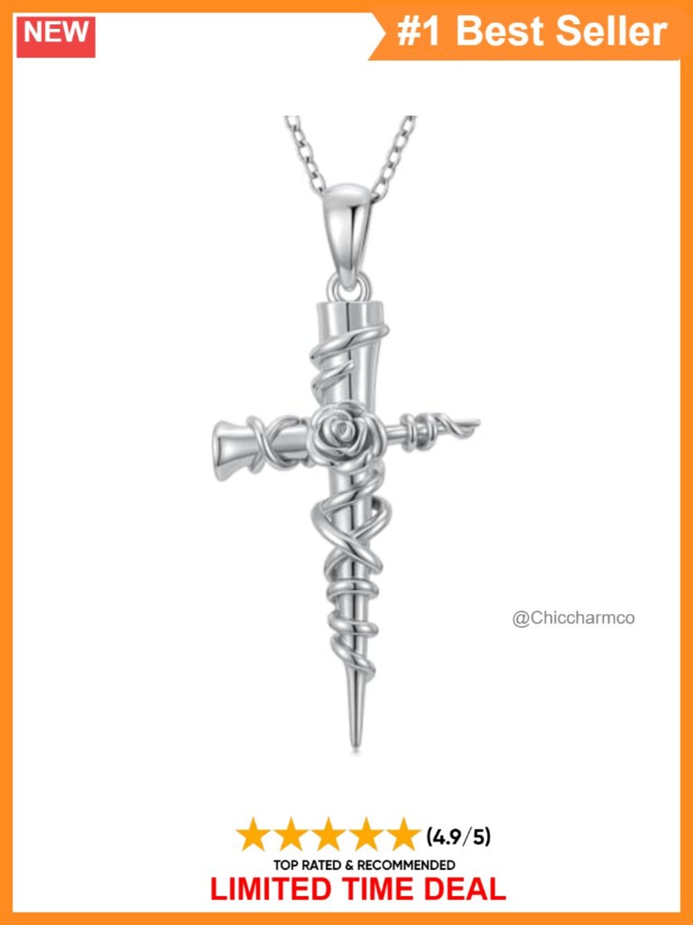 925 Sterling Silver Rose Cross Necklace 18in Lobster Clasp Gift for Women